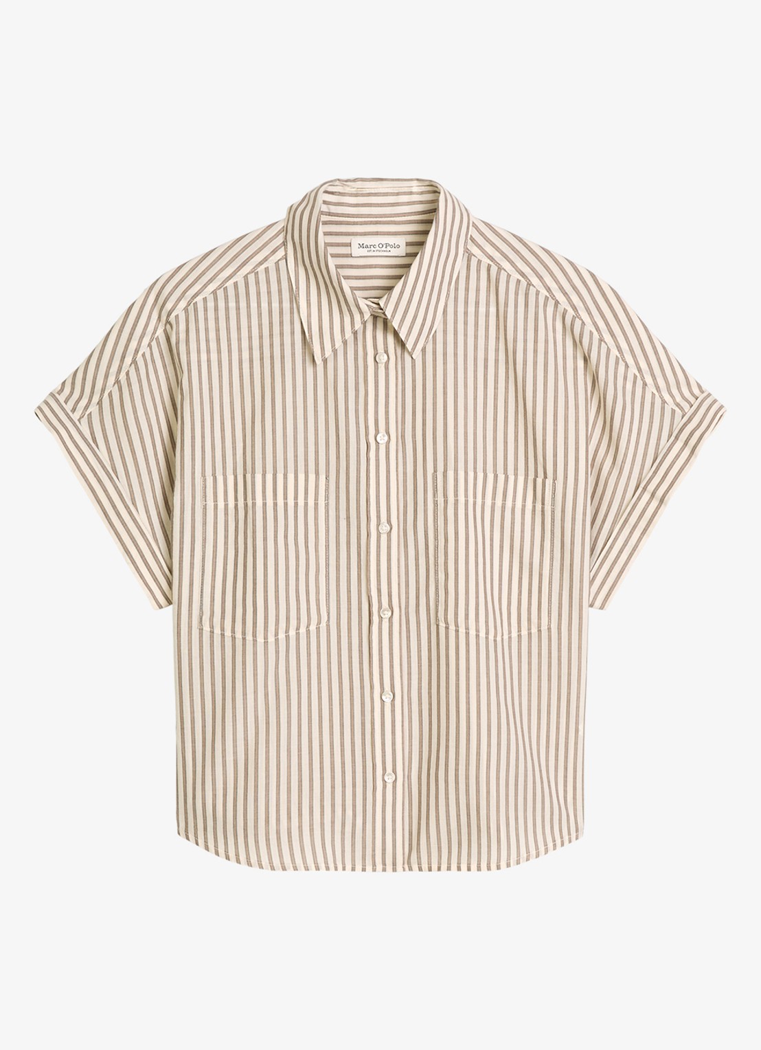 Marc O'Polo Blouse met streepprint en borstzak - voorkant 4 light beige-2673 / beige