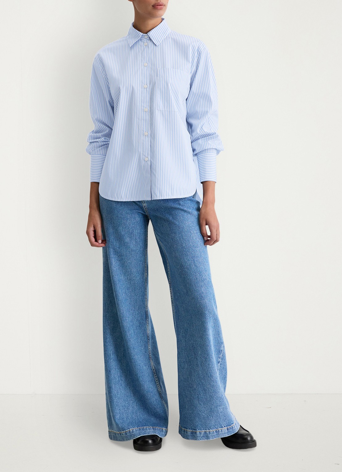 Marc O'Polo Blouse met streepprint - voorkant 2 lichtblauw