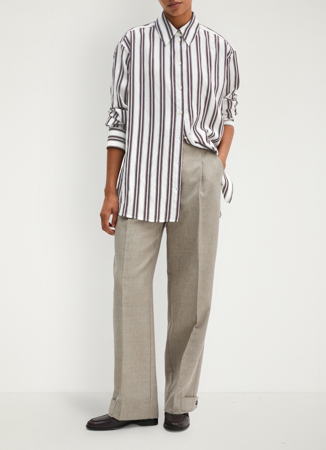 Marc O'Polo Blouse met streepprint - voorkant 3 bruin