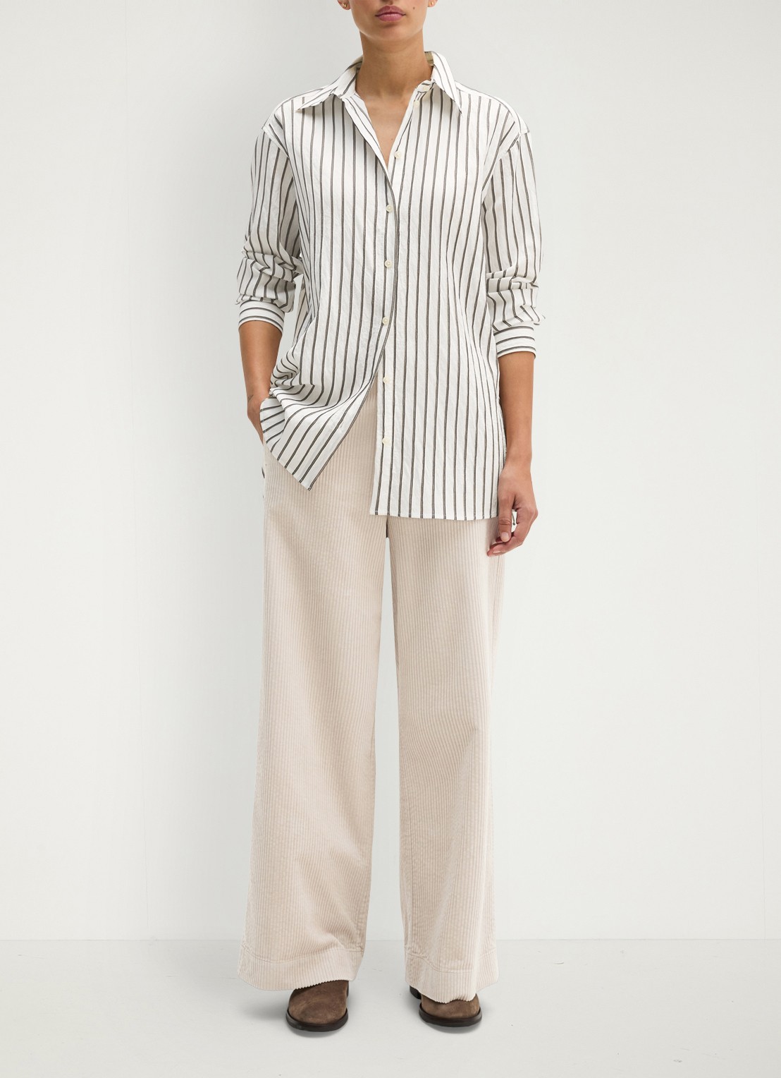 Marc O'Polo Blouse met streepprint - voorkant 3 middengrijs