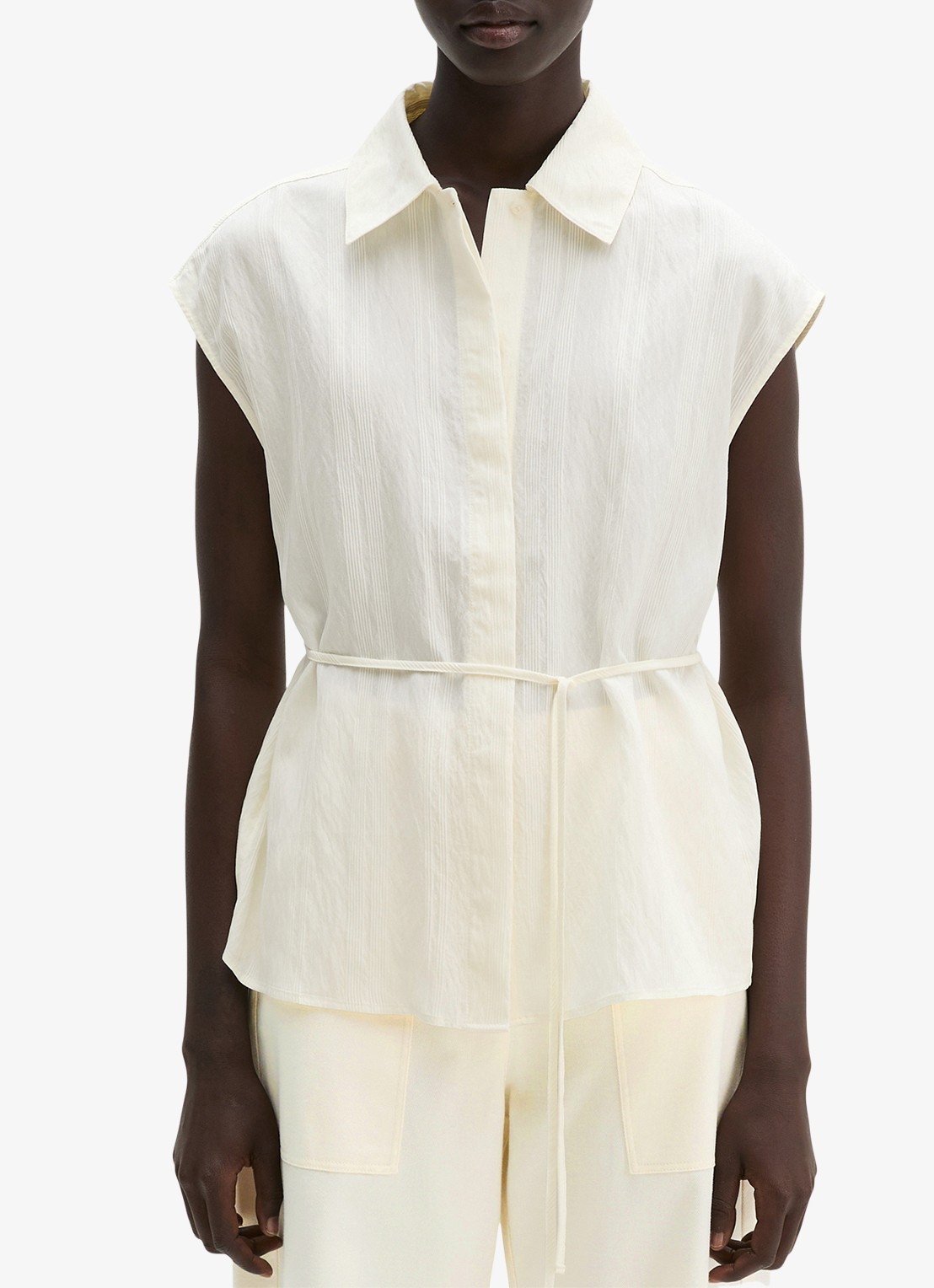 Marc O'Polo Blouse met strikceintuur en vlindermouw - detail 2 white multi 01 / wit
