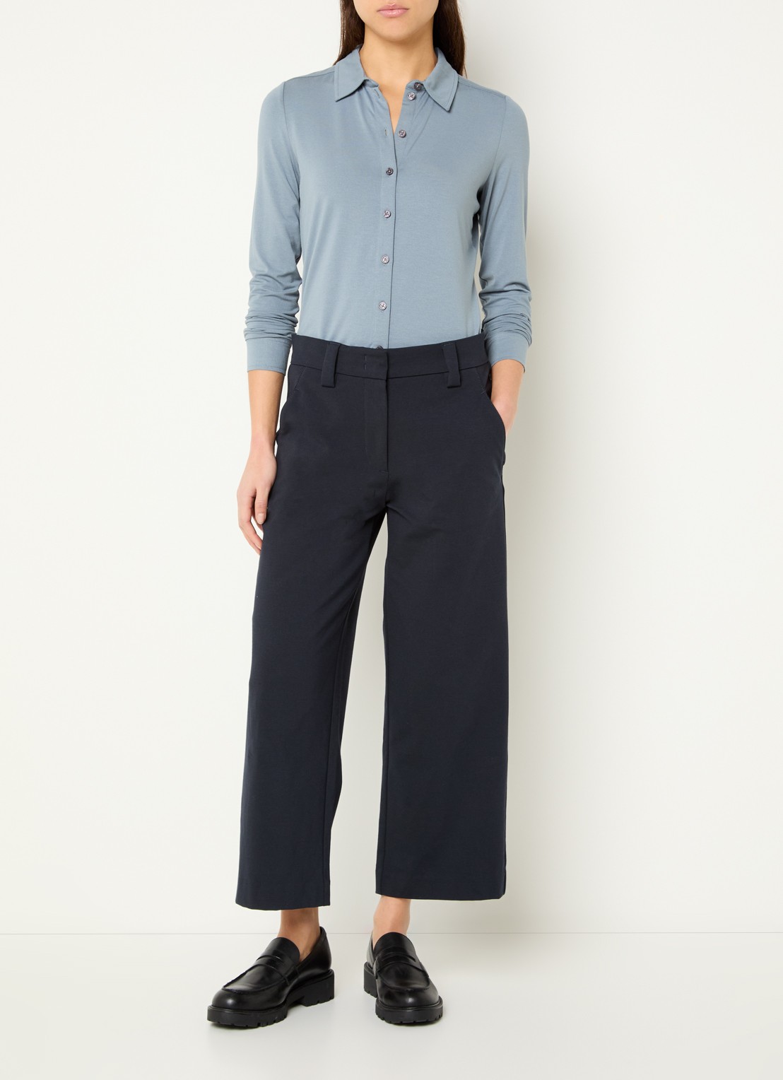 Marc O'Polo Blouse met textuur - voorkant 2 blauwgrijs