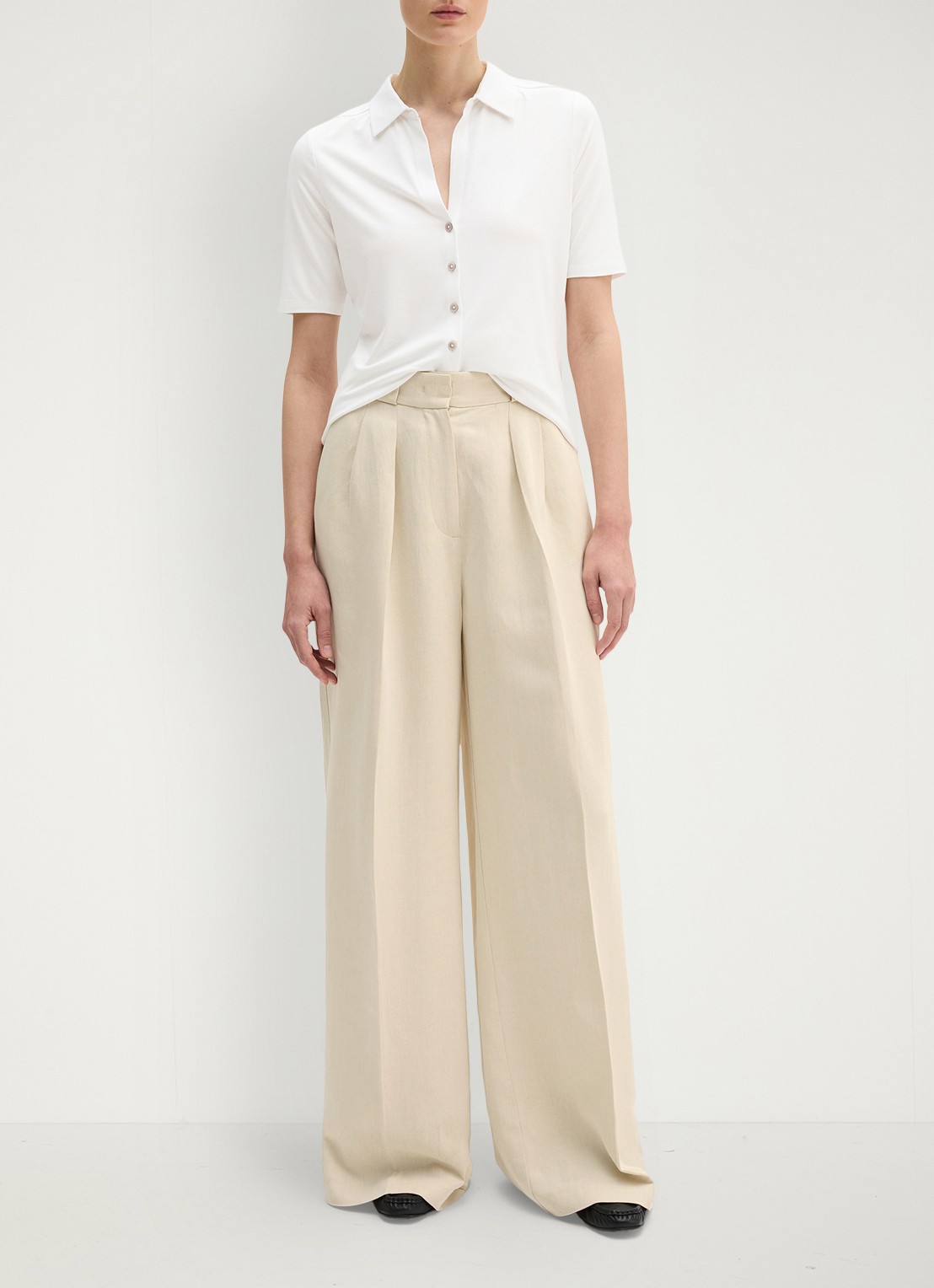Marc O'Polo Blouse met wide spread kraag - voorkant 5 wit