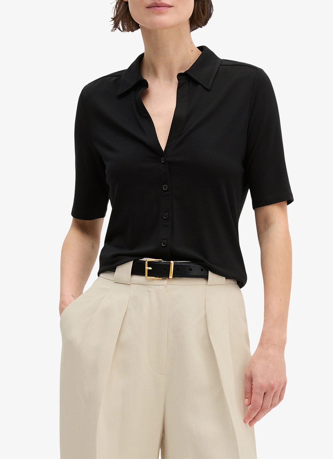 Marc O'Polo Blouse met wide spread kraag - detail 4 zwart