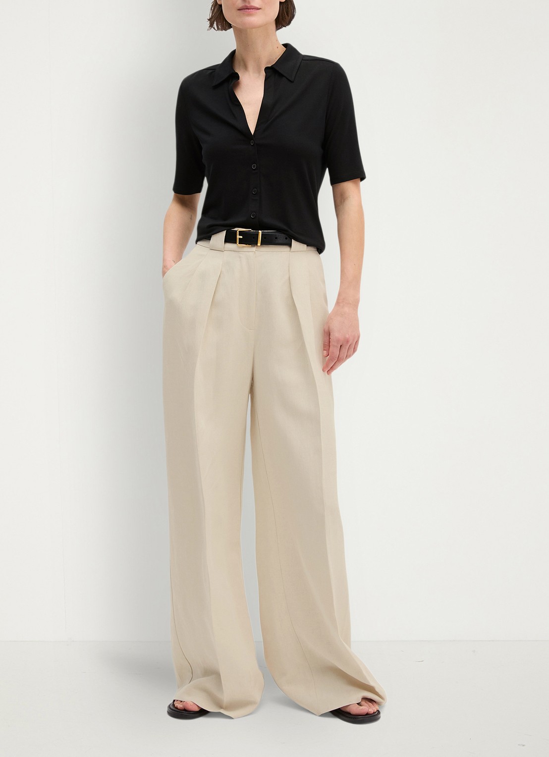 Marc O'Polo Blouse met wide spread kraag - voorkant 2 zwart