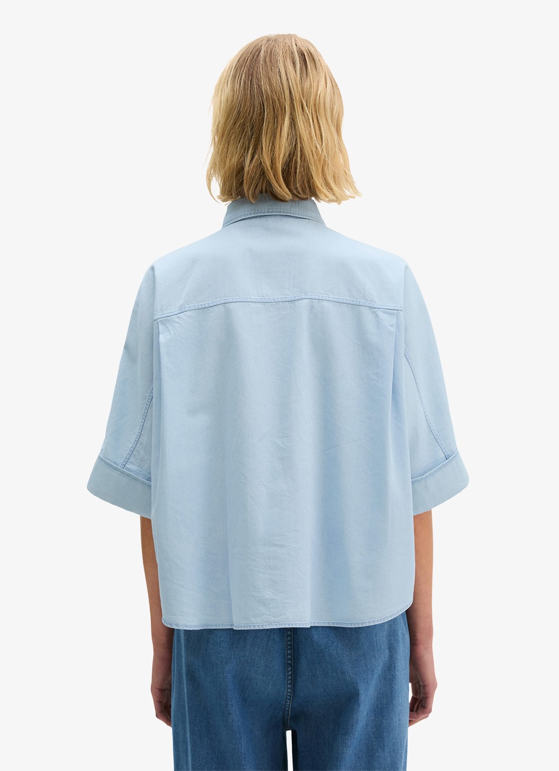 Marc O'Polo Blouse van denim met korte mouwen - achterkant 3 light blue multi 02 / blauw