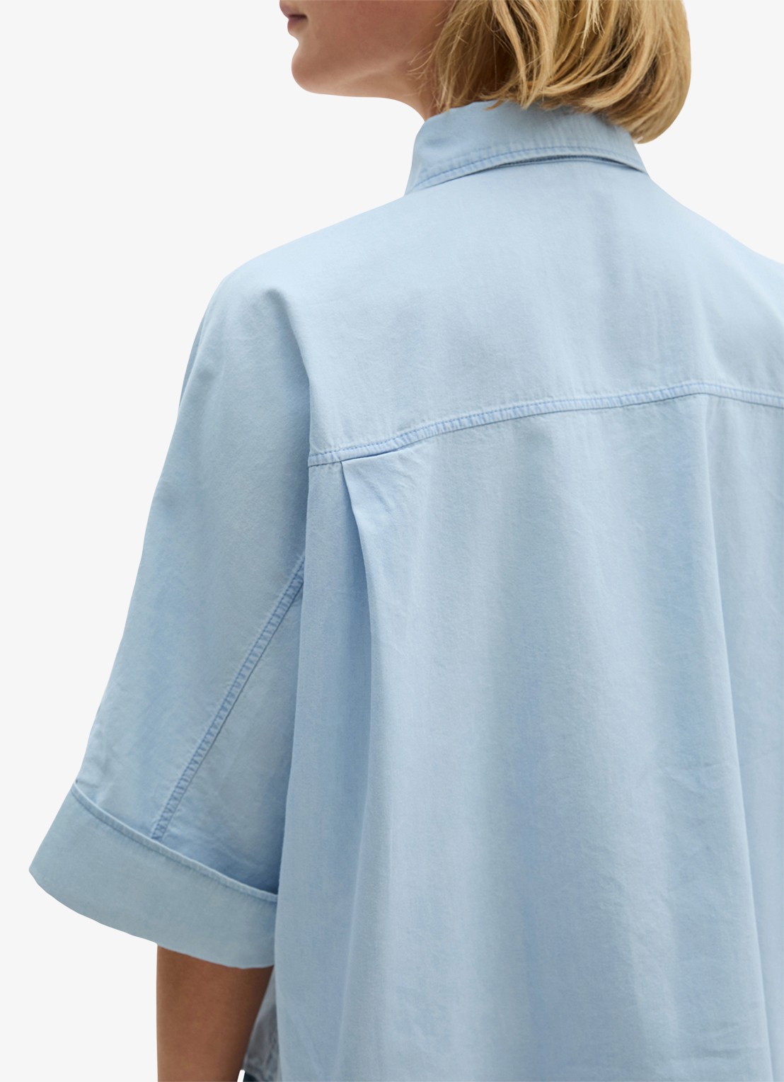 Marc O'Polo Blouse van denim met korte mouwen - detail 5 light blue multi 02 / blauw