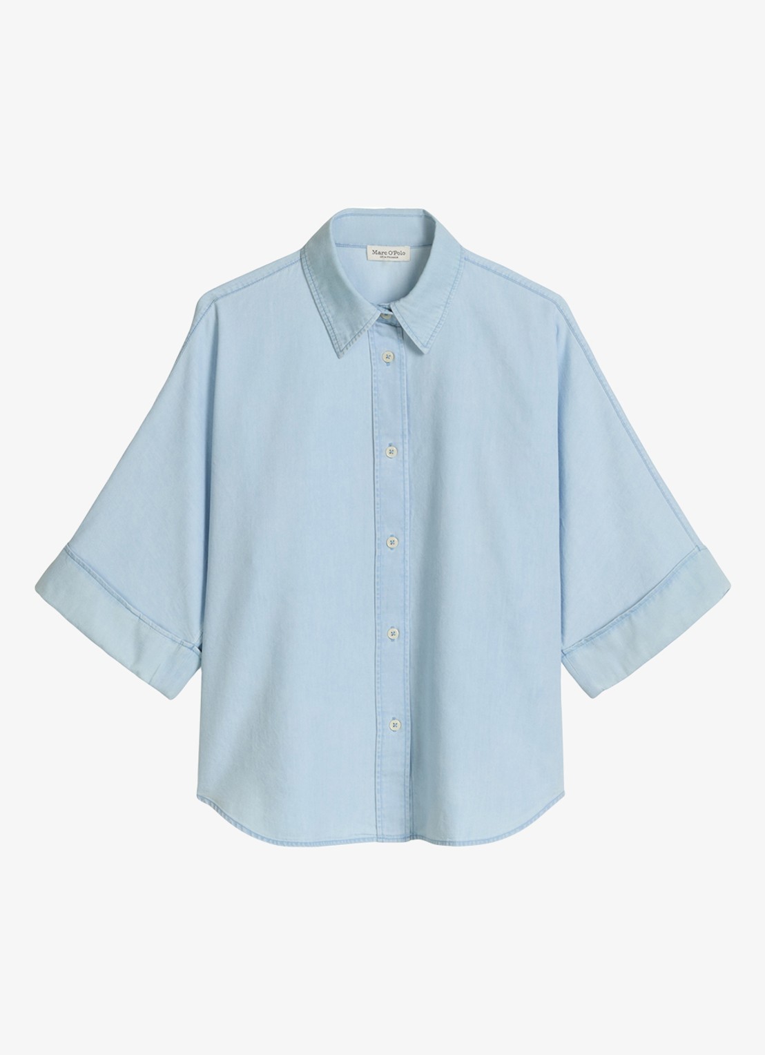 Marc O'Polo Blouse van denim met korte mouwen - voorkant light blue multi 02 / blauw