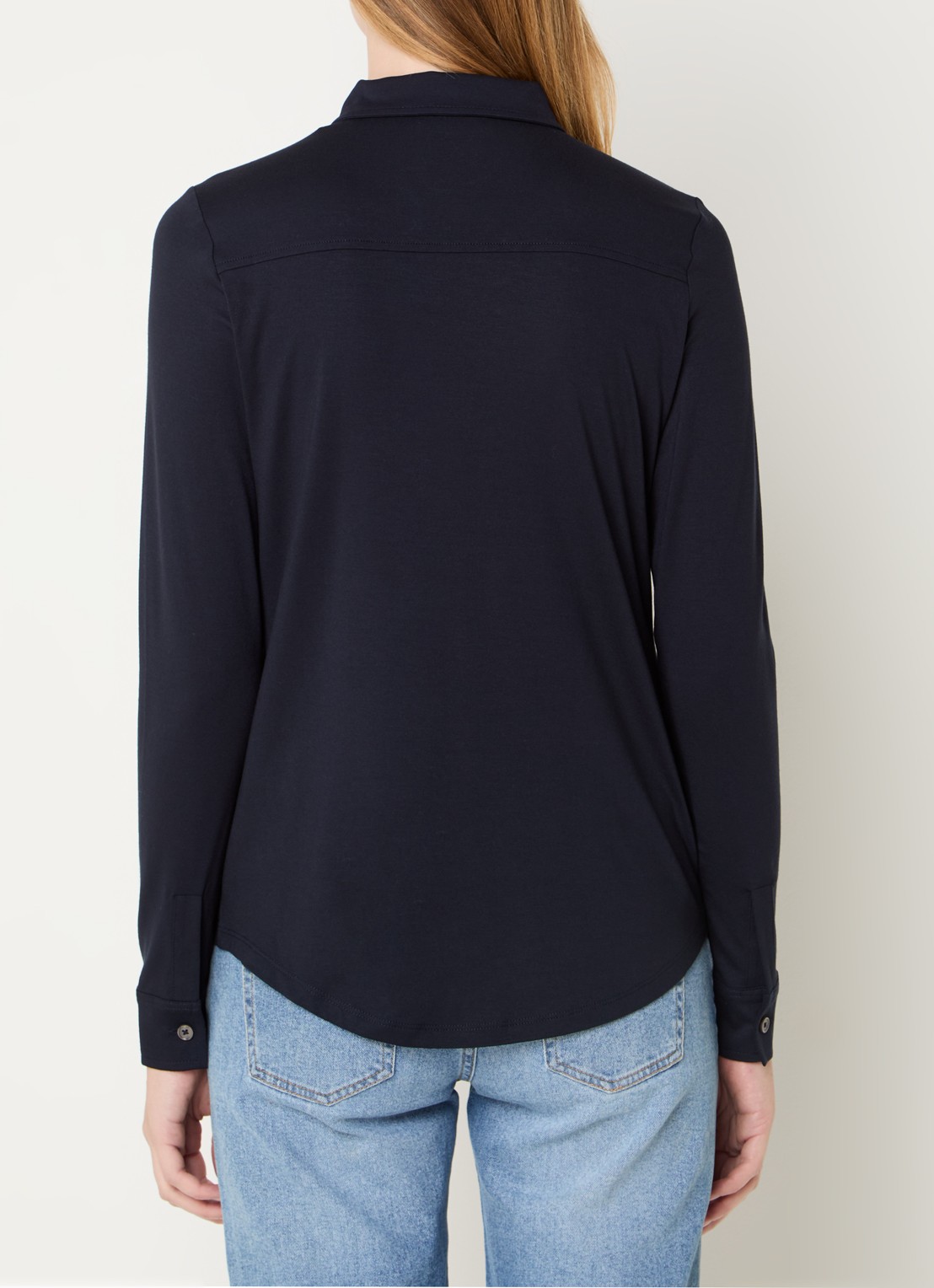 Marc O'Polo Blouse van jersey met stretch - achterkant donkerblauw