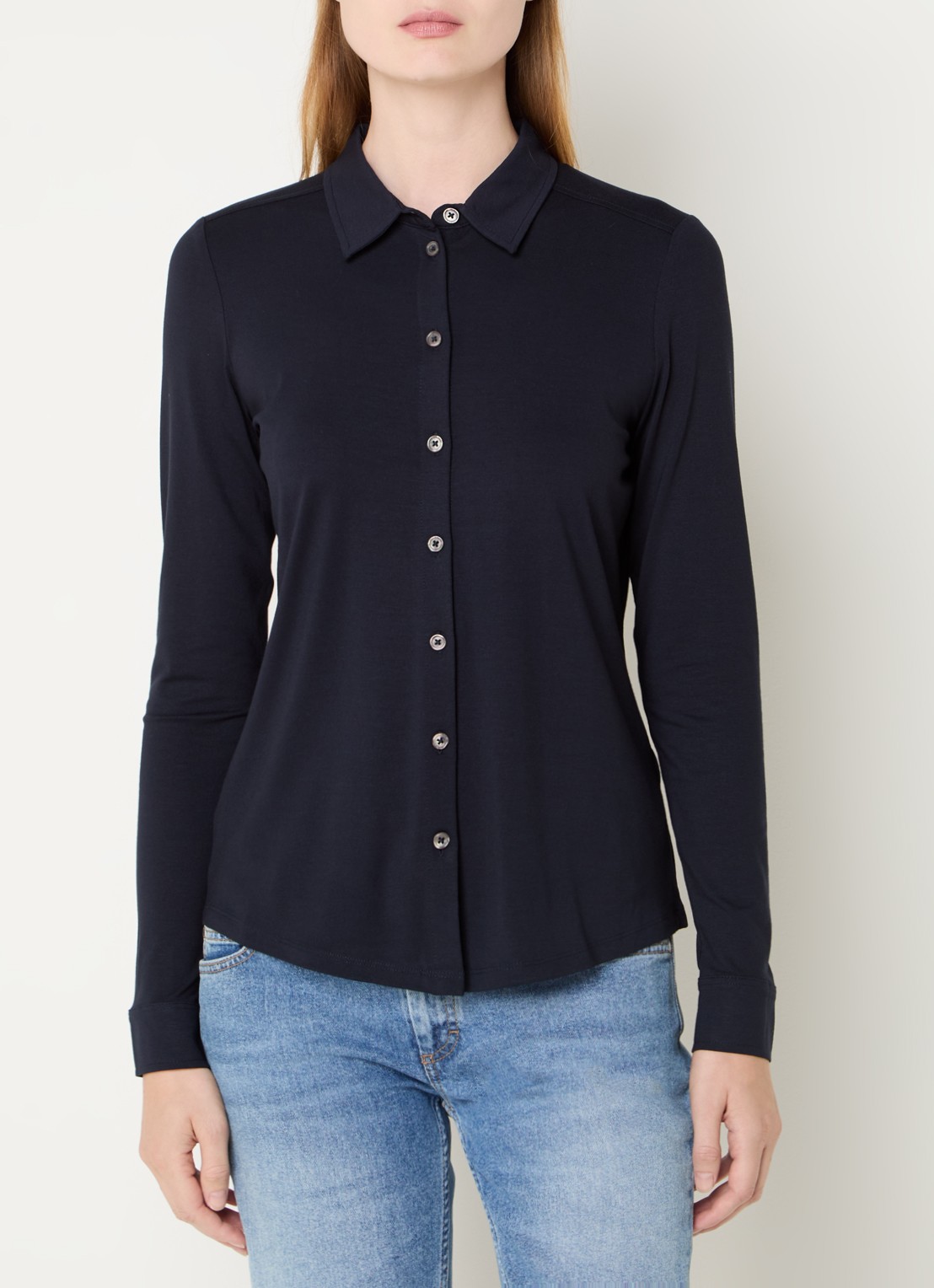 Marc O'Polo Blouse van jersey met stretch - detail 4 donkerblauw