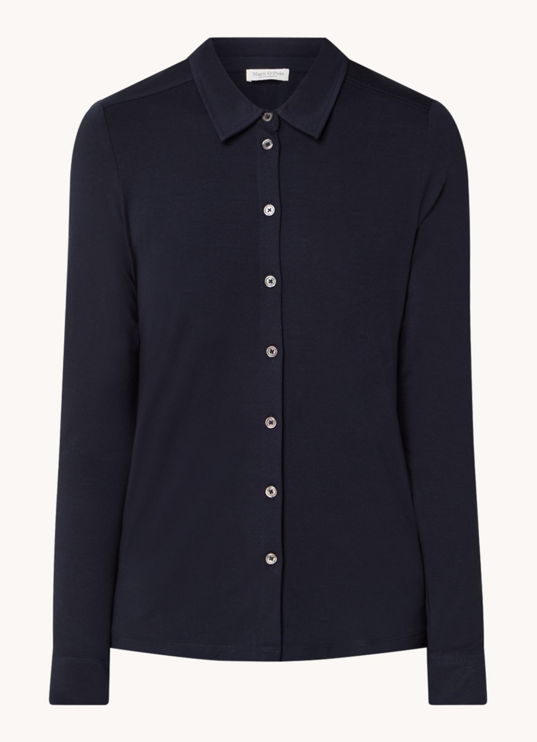 Marc O'Polo Blouse van jersey met stretch - voorkant 2 donkerblauw