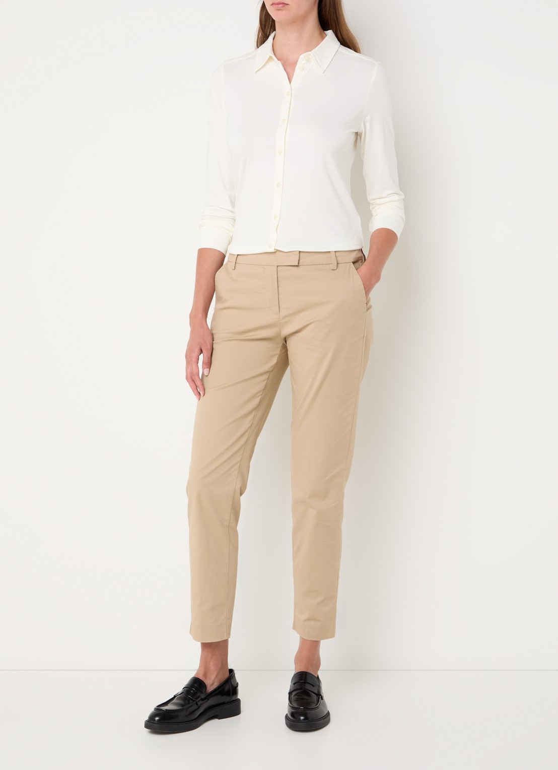Marc O'Polo Blouse van jersey met stretch - voorkant 2 gebroken wit