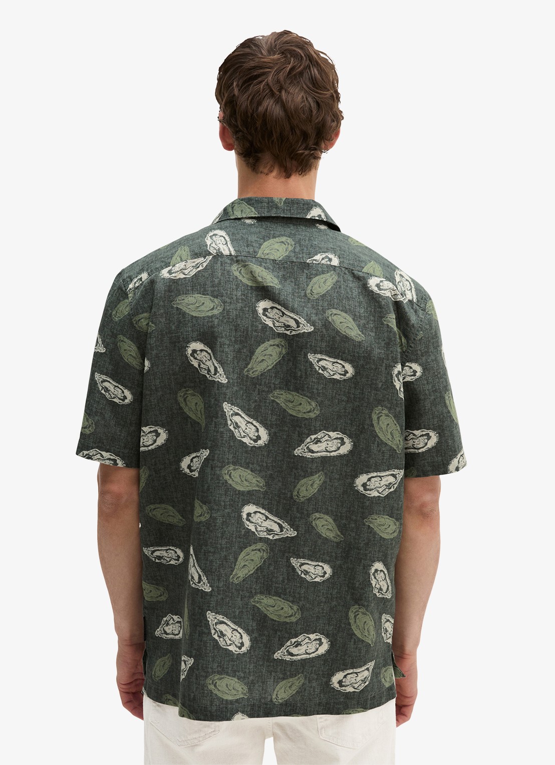 Marc O'Polo Blouse van katoen en linnen met print - achterkant 3 dark green_multi_05-3062 / groen