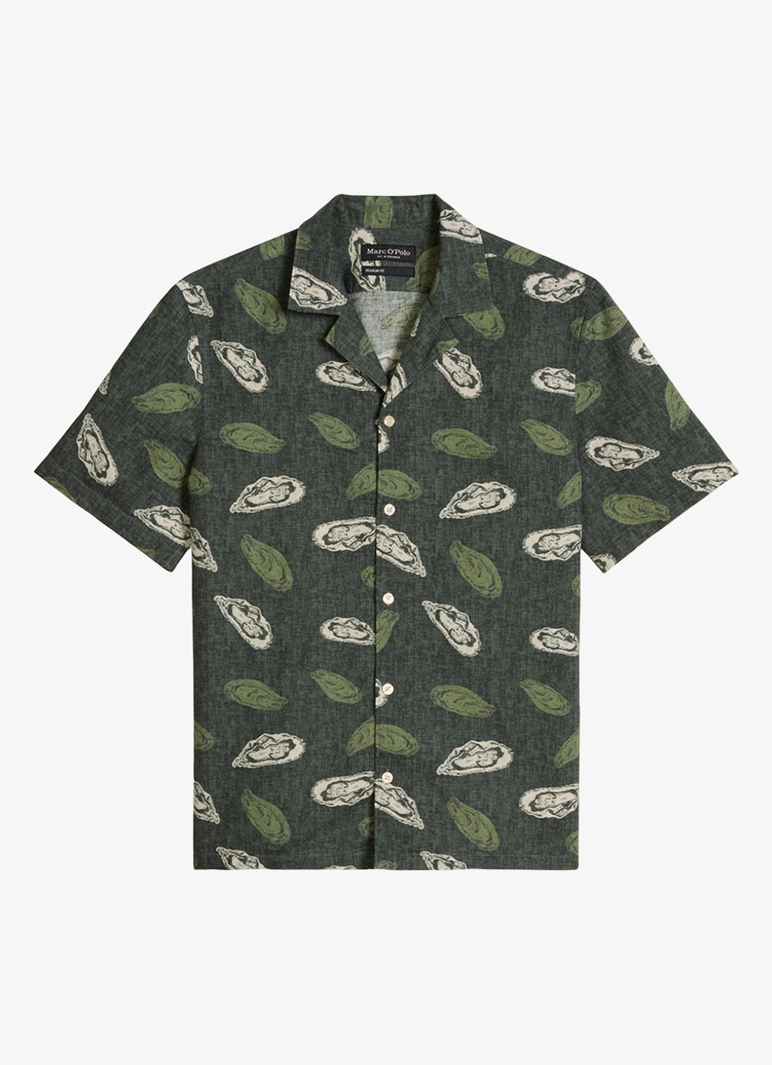 Marc O'Polo Blouse van katoen en linnen met print - voorkant dark green_multi_05-3062 / groen