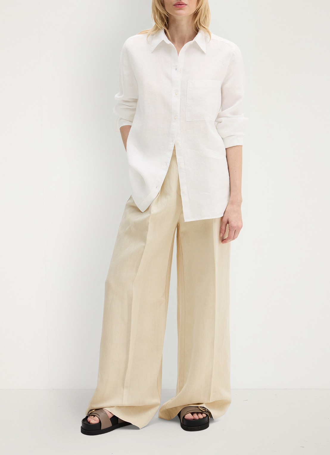 Marc O'Polo Blouse van linnen met borstzak - voorkant 5 wit