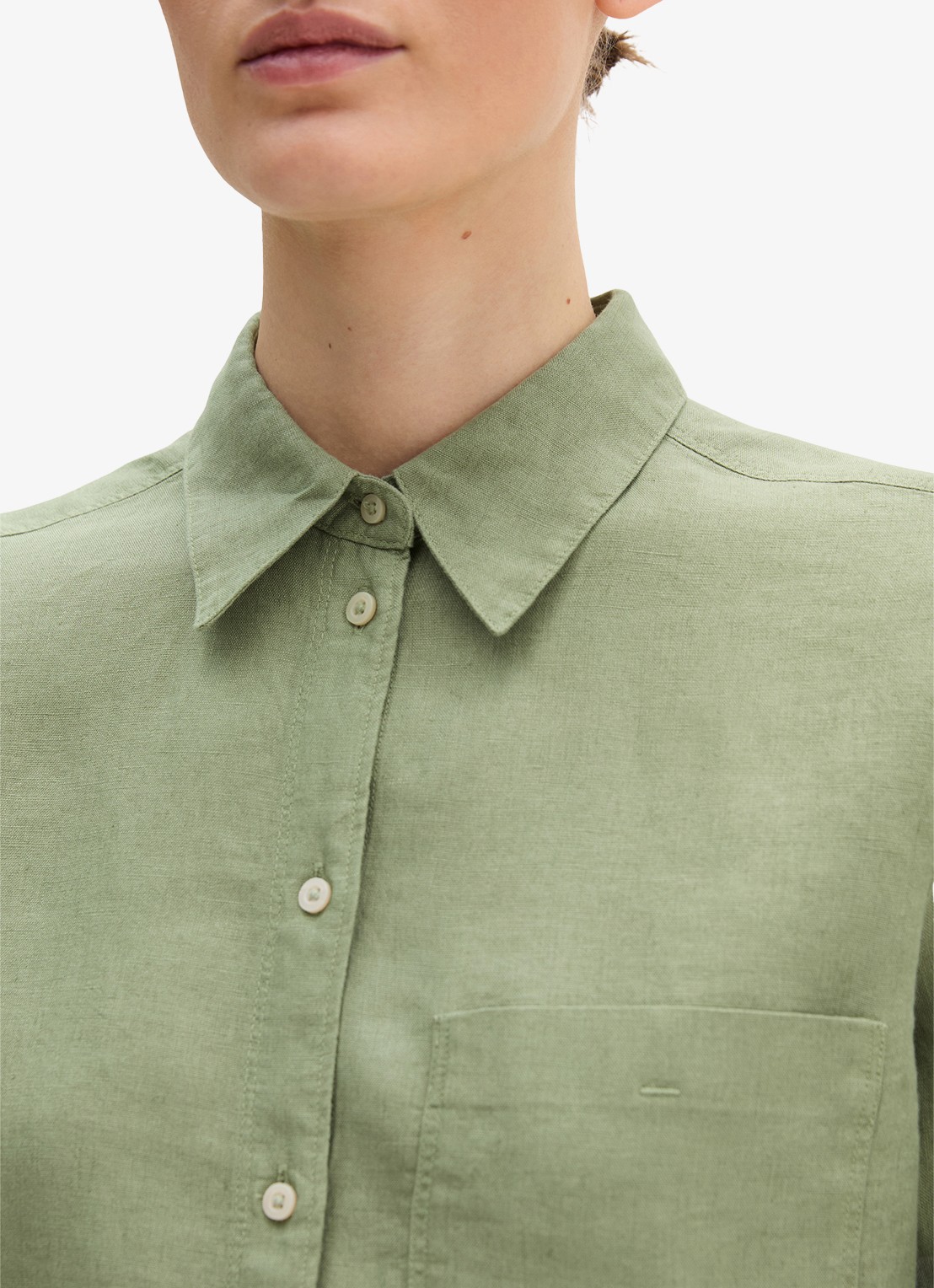 Marc O'Polo Blouse van linnen met borstzak - detail 5 lindegroen