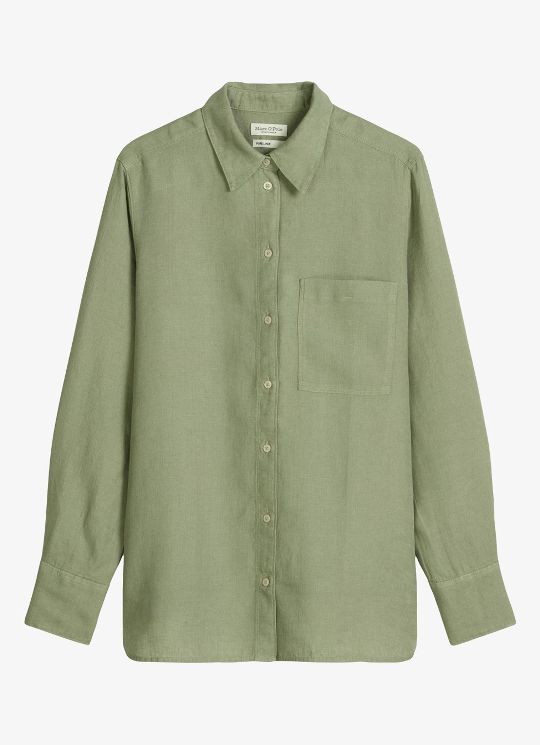 Marc O'Polo Blouse van linnen met borstzak - voorkant 2 lindegroen