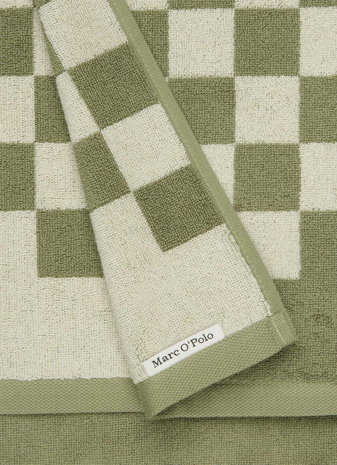 Marc O'Polo Checker gastendoek van  katoen badstof - achterkant olijfgroen