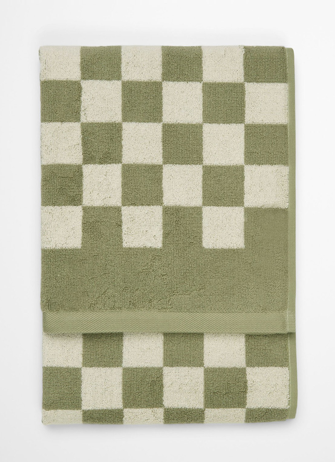 Marc O'Polo Checker gastendoek van  katoen badstof - voorkant 3 olijfgroen