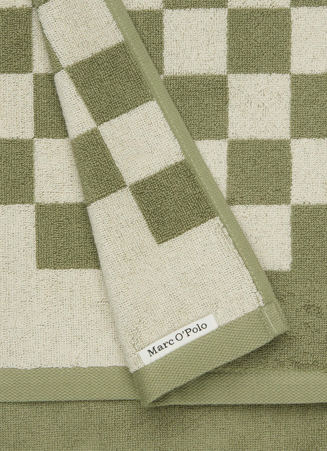 Marc O'Polo Checker handdoek van  katoen badstof - achterkant 4 olijfgroen