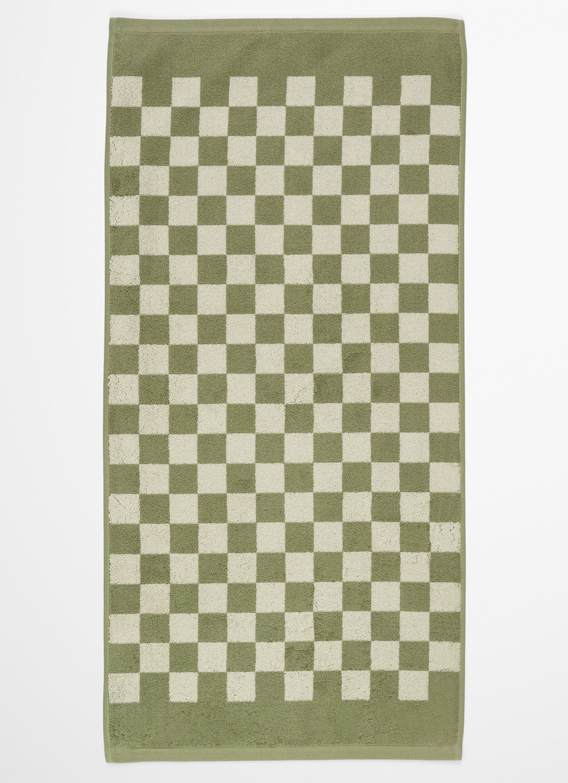 Marc O'Polo Checker handdoek van  katoen badstof - detail 6 olijfgroen