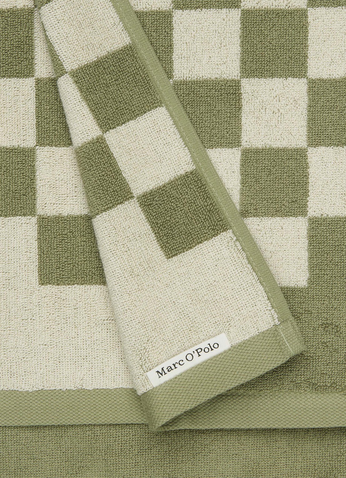 Marc O'Polo Checker handdoek van  katoen badstof - achterkant 5 olijfgroen