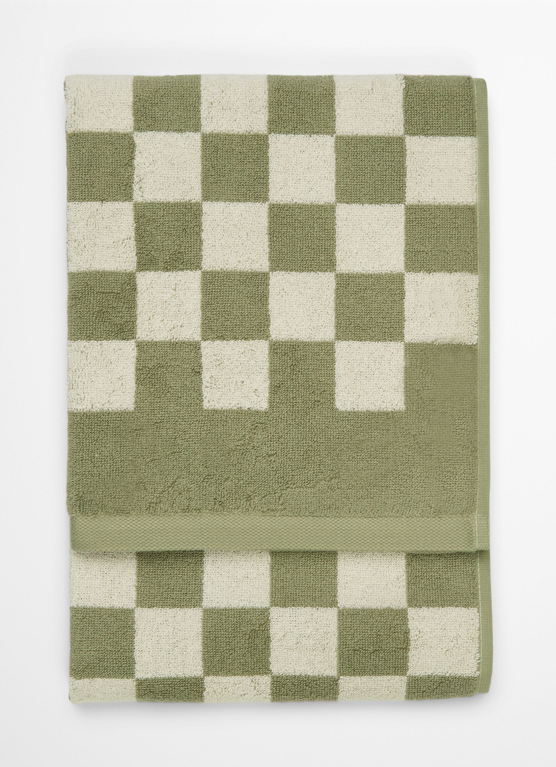 Marc O'Polo Checker handdoek van  katoen badstof - voorkant 3 olijfgroen