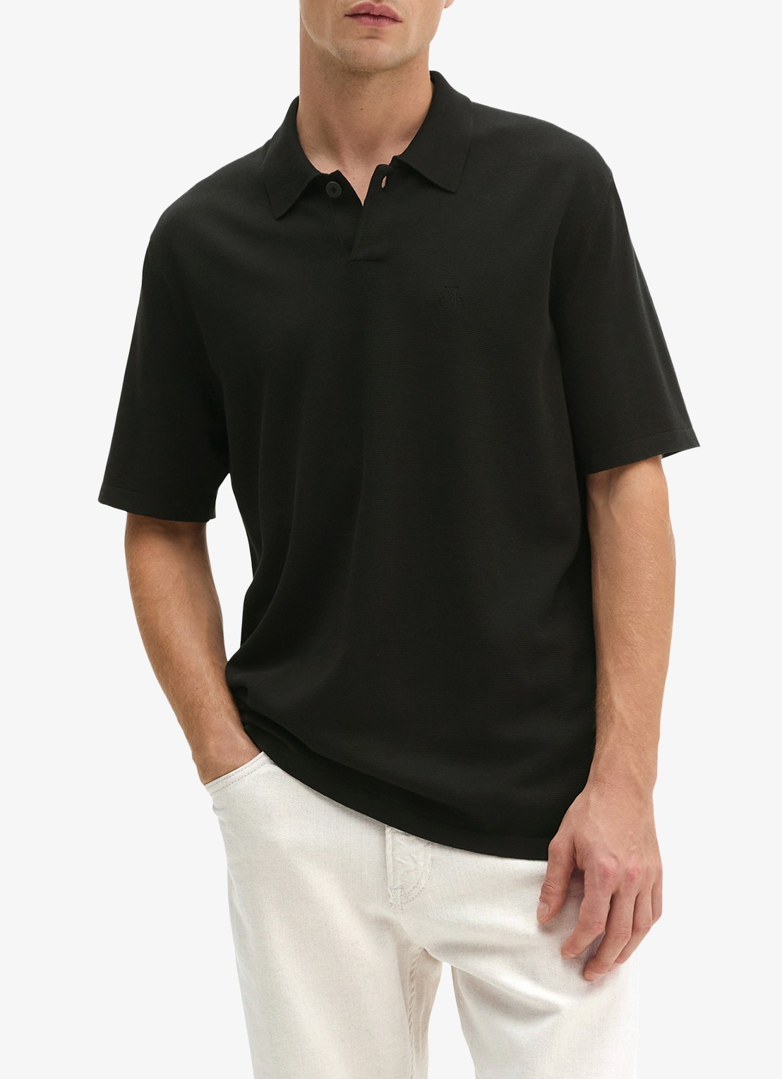 Marc O'Polo Comfort fit polo met logoborduring - detail 4 black-0001 / zwart