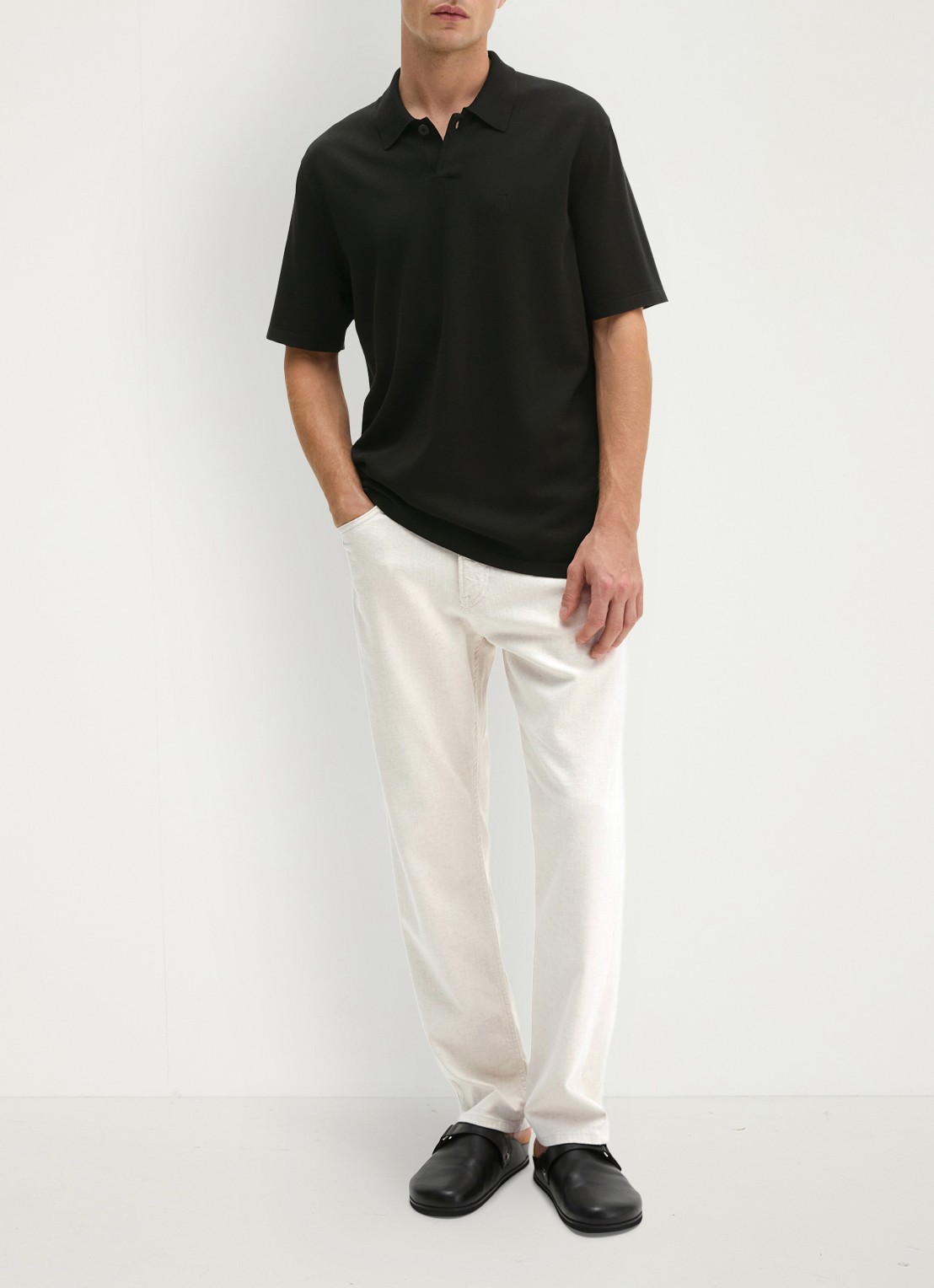 Marc O'Polo Comfort fit polo met logoborduring - voorkant 3 black-0001 / zwart