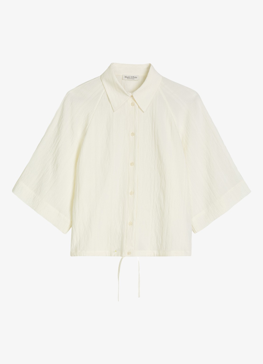 Marc O'Polo Cropped blouse met korte mouw en strik detail - voorkant 2 white multi 01 / wit
