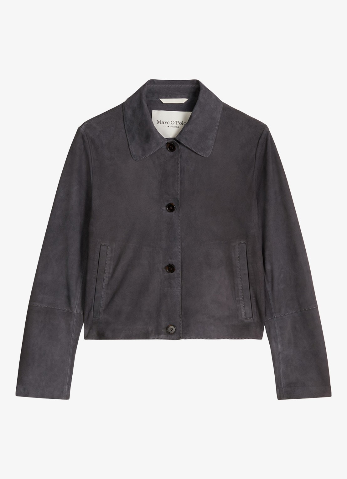Marc O'Polo Cropped jack met steekzakken - voorkant donkergrijs