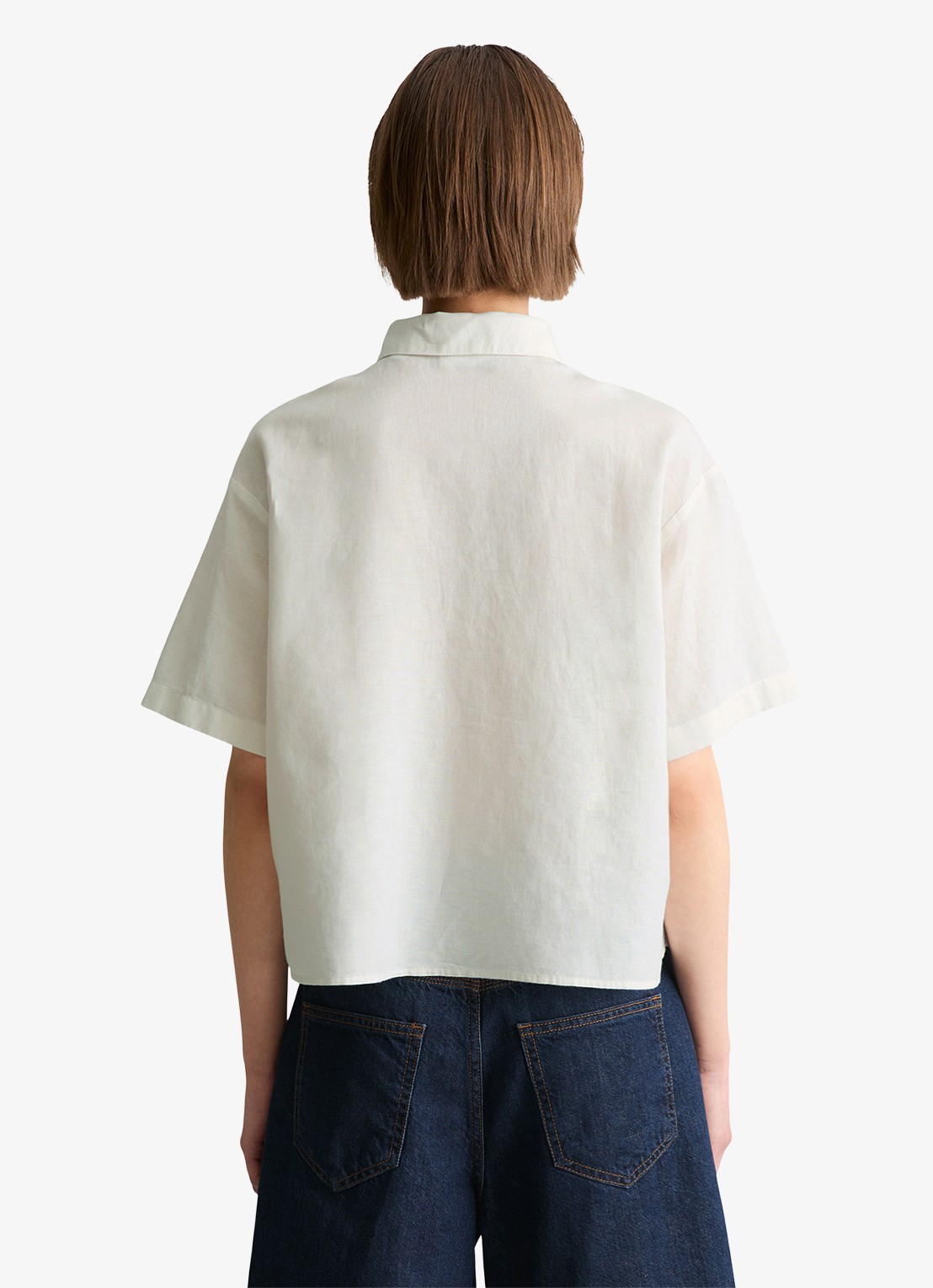 Marc O'Polo Denim Blouse in linnenblend - achterkant 3 silky white-1183 / wit
