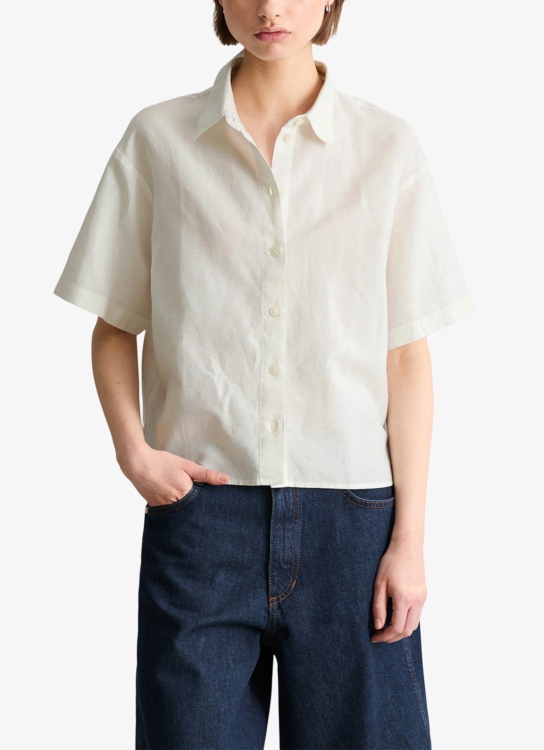 Marc O'Polo Denim Blouse in linnenblend - detail 4 silky white-1183 / wit