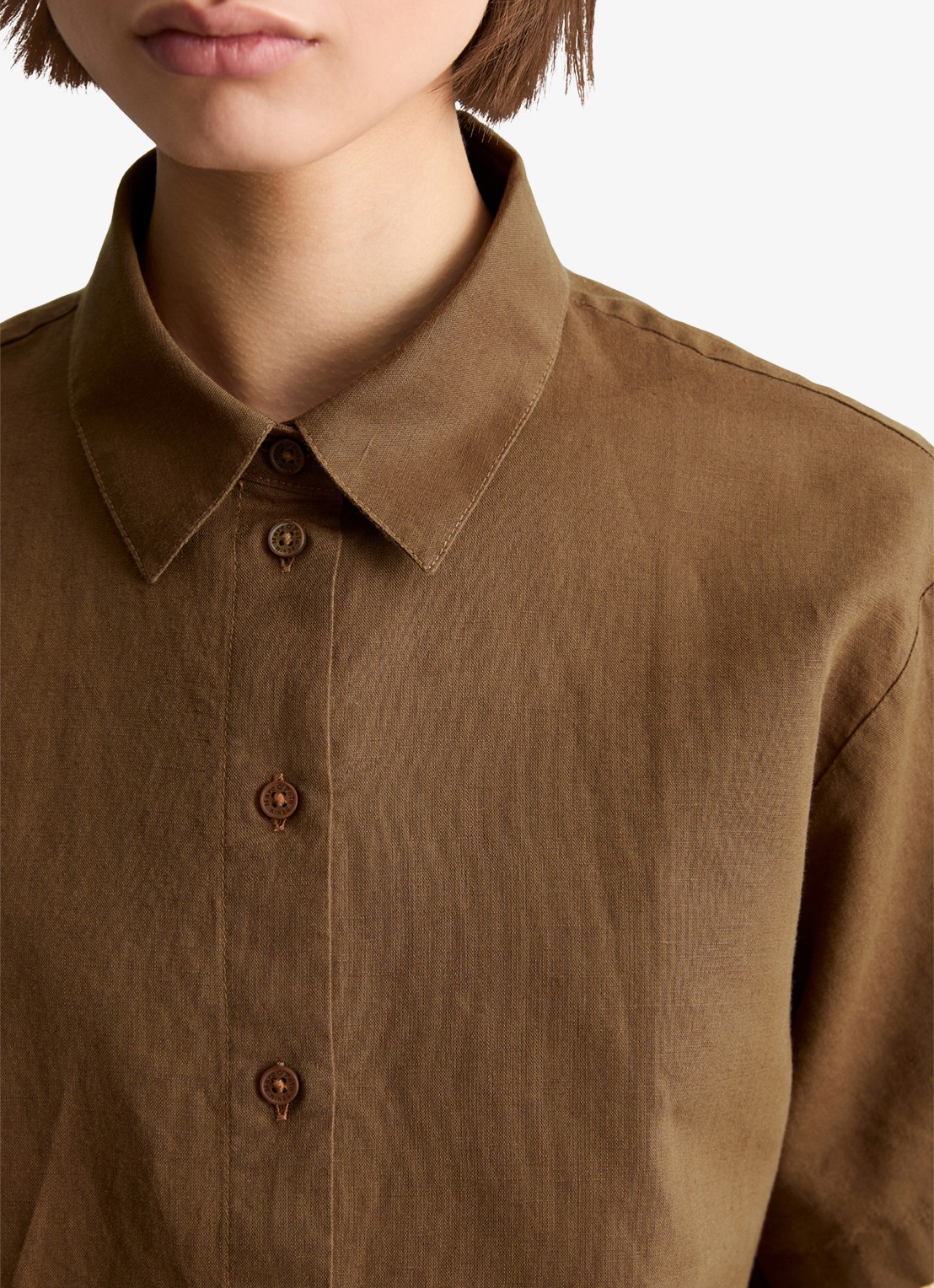 Marc O'Polo Denim Blouse in linnenblend - detail 3 umbra brown-1624 / bruin