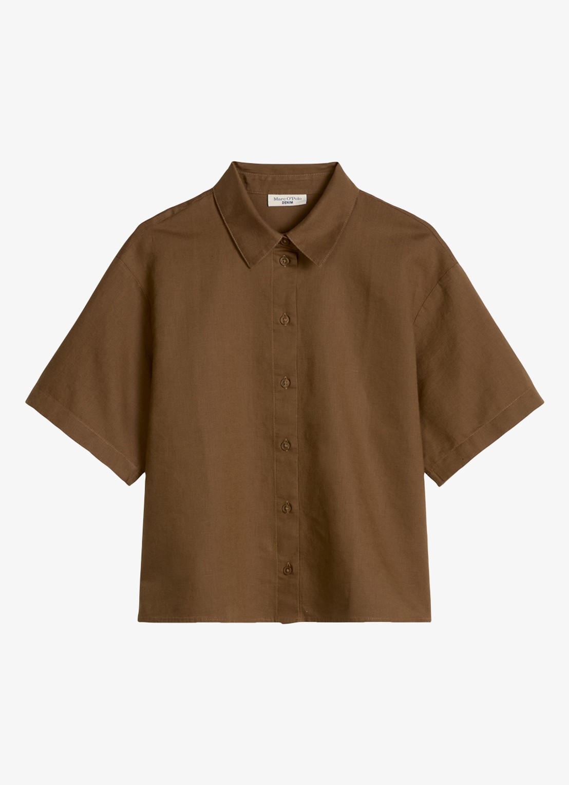 Marc O'Polo Denim Blouse in linnenblend - voorkant 4 umbra brown-1624 / bruin
