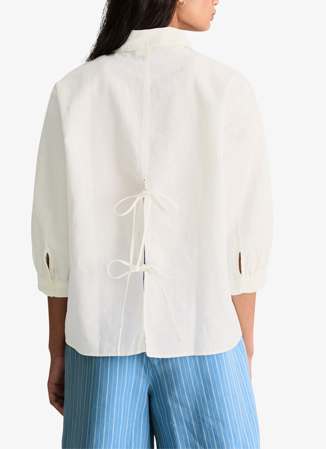 Marc O'Polo Denim Blouse met gestrikt detail - achterkant wit
