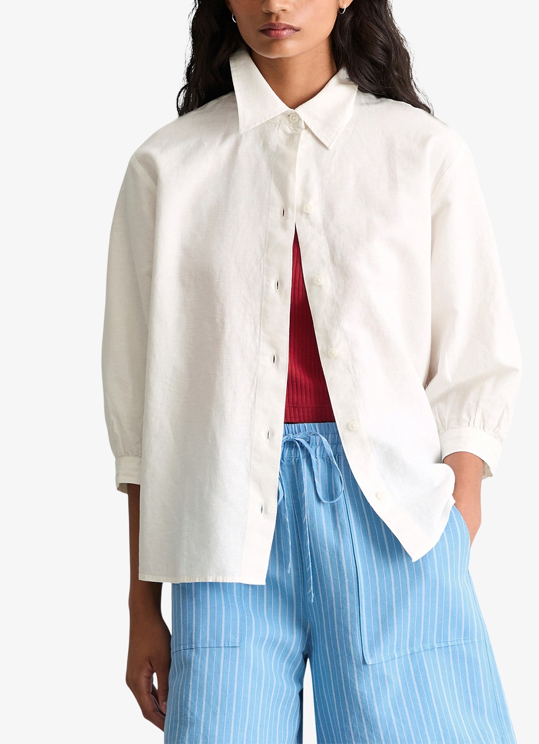 Marc O'Polo Denim Blouse met gestrikt detail - detail 4 wit