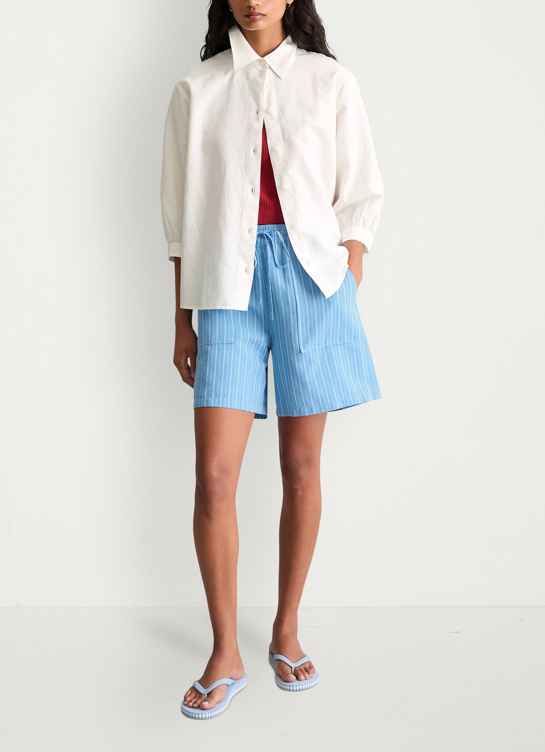 Marc O'Polo Denim Blouse met gestrikt detail - voorkant 3 wit