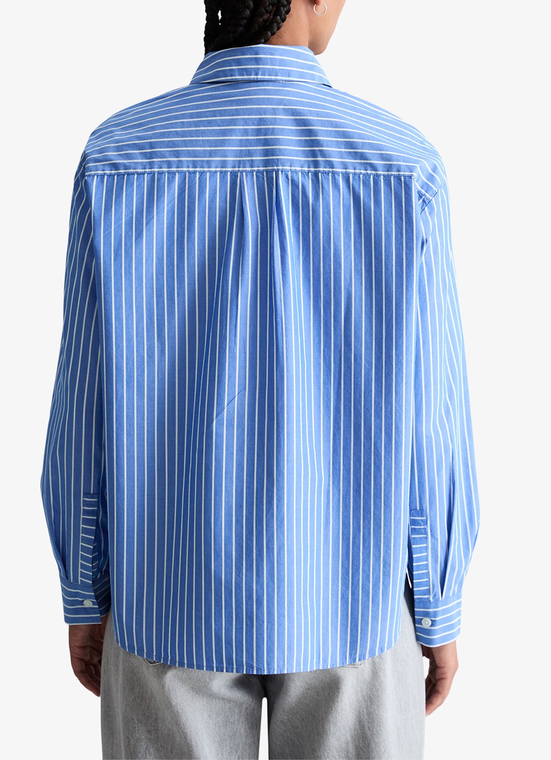 Marc O'Polo Denim Blouse met streepprint en borstzak - achterkant 3 blauw