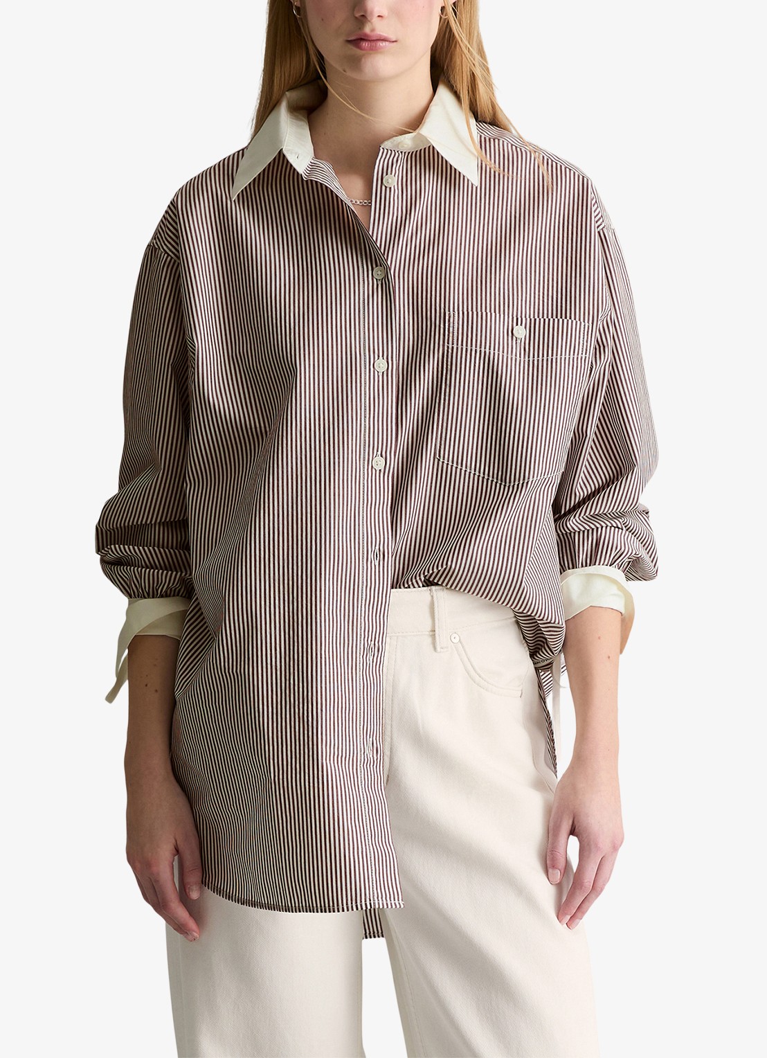Marc O'Polo Denim Blouse met streepprint en borstzak - detail 4 dark red/7026