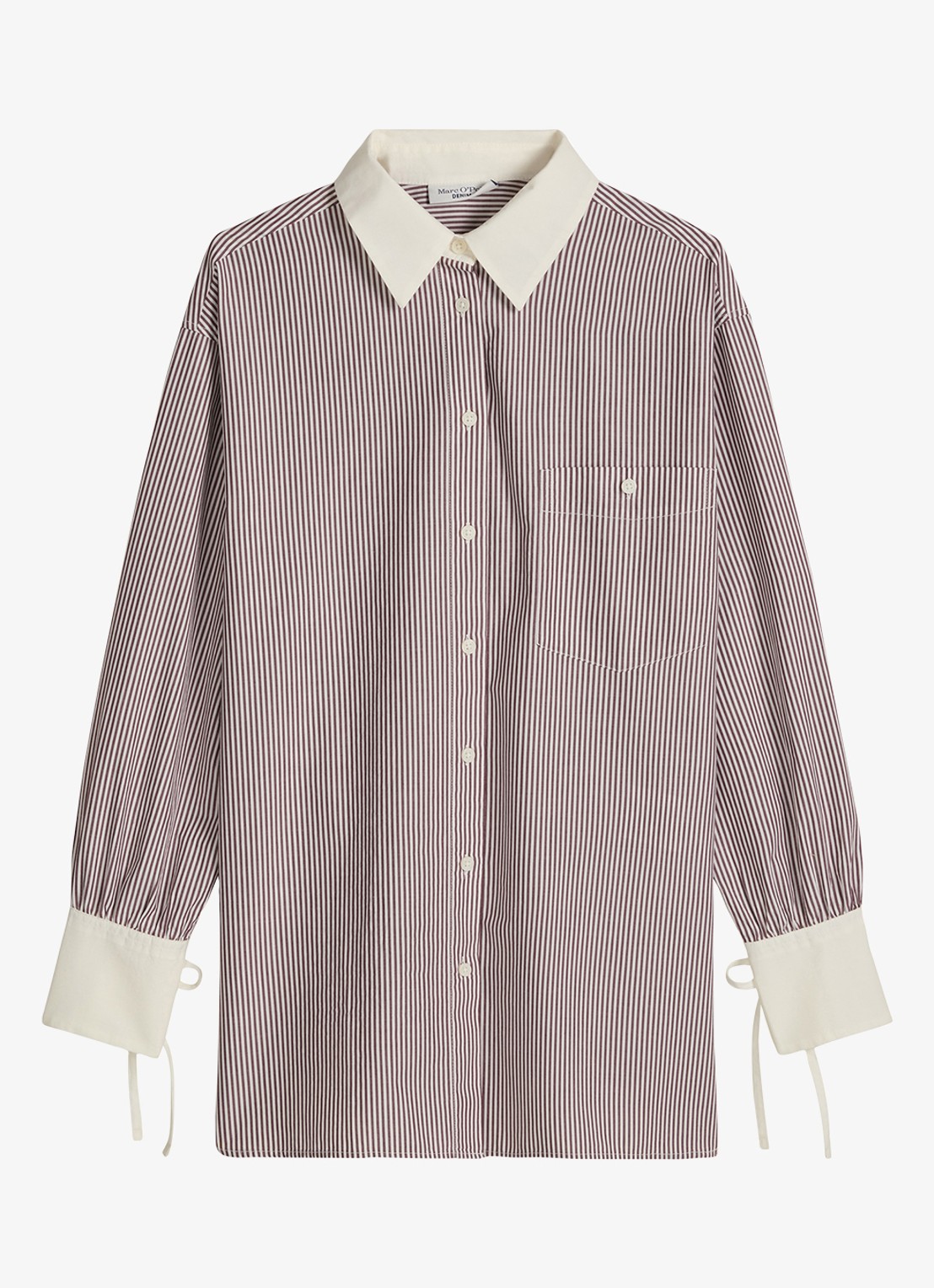 Marc O'Polo Denim Blouse met streepprint en borstzak - voorkant 2 dark red/7026