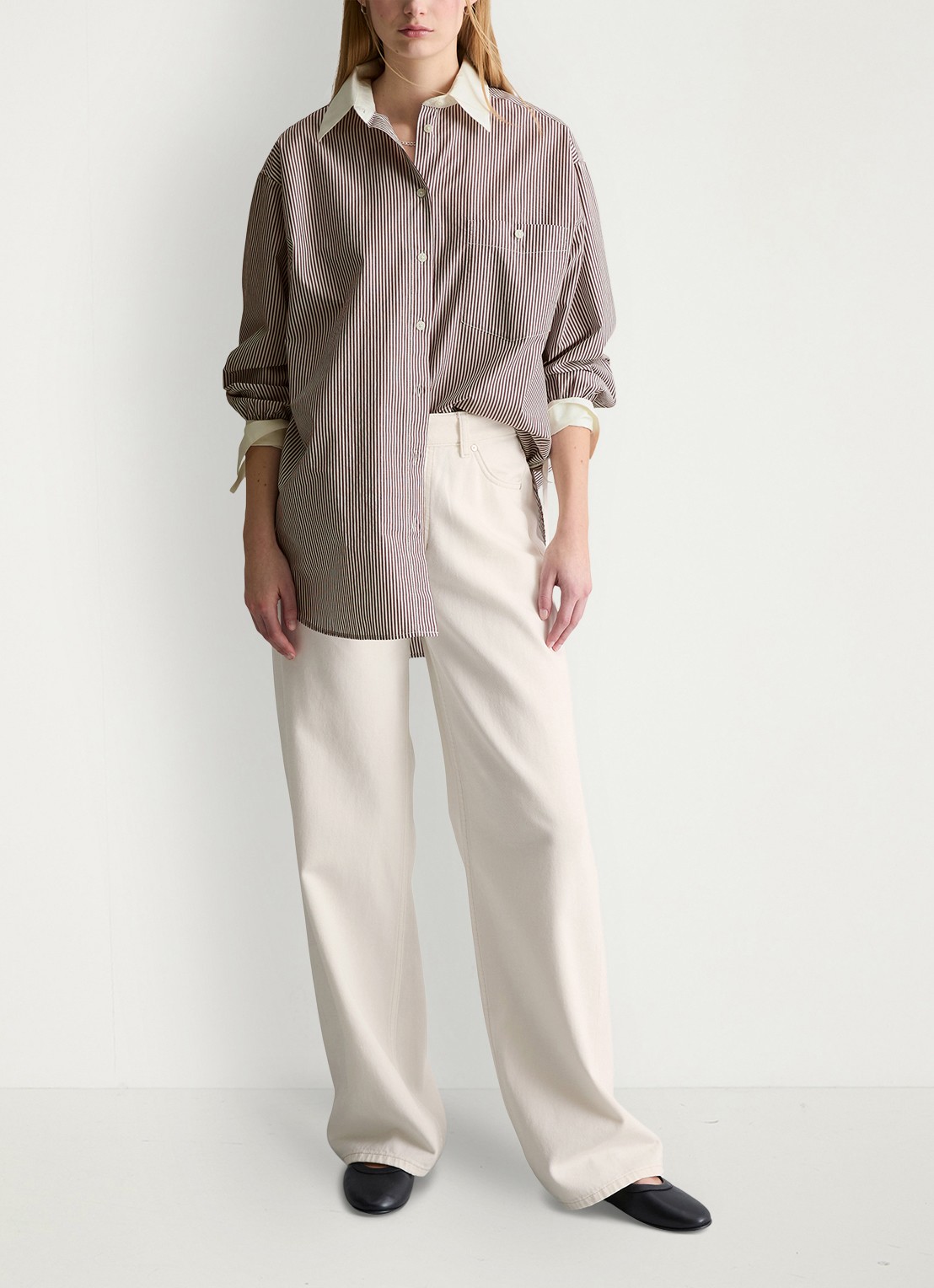 Marc O'Polo Denim Blouse met streepprint en borstzak - voorkant 3 dark red/7026