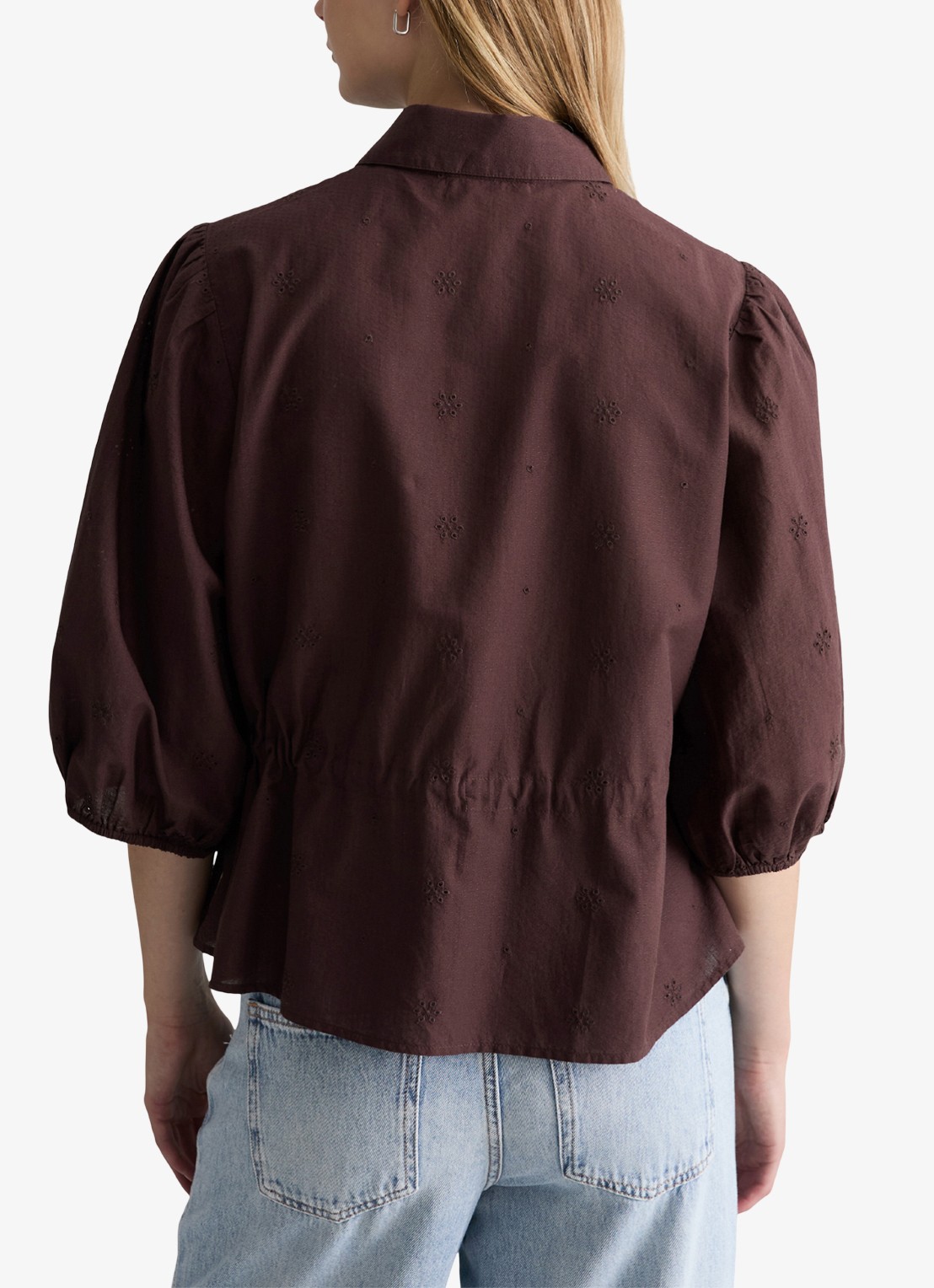 Marc O'Polo Denim Blouse met strikceintuur - achterkant 5 burnt aubergine-6929 / paars