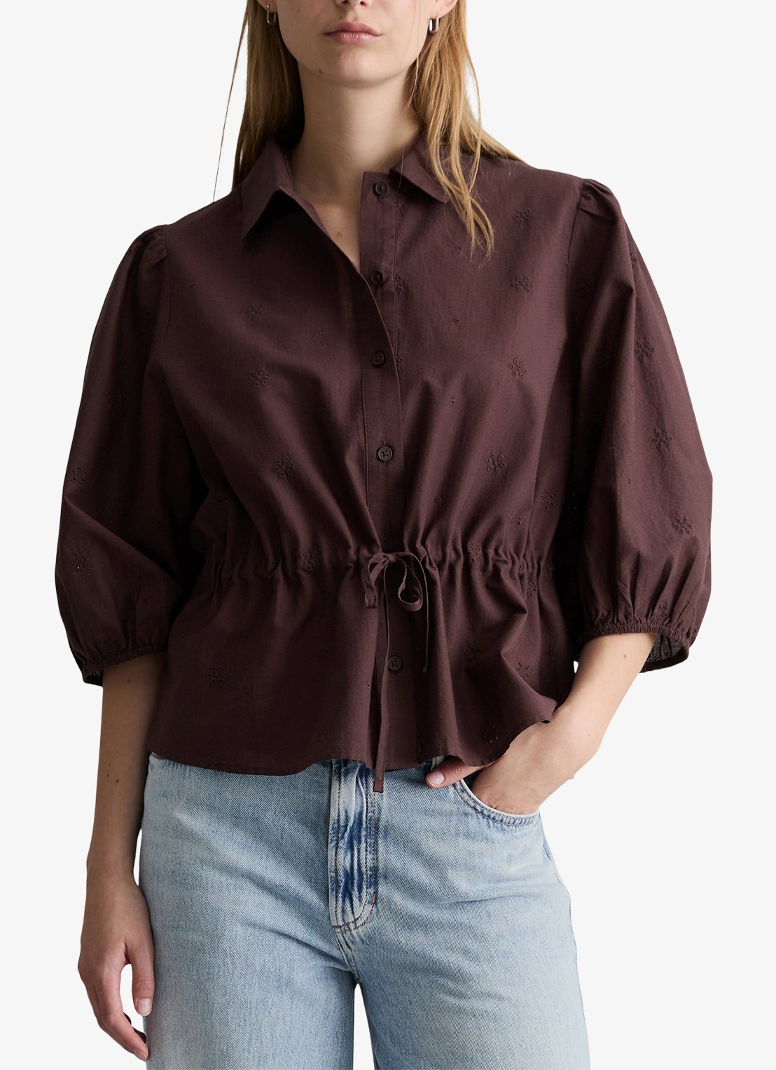 Marc O'Polo Denim Blouse met strikceintuur - detail burnt aubergine-6929 / paars