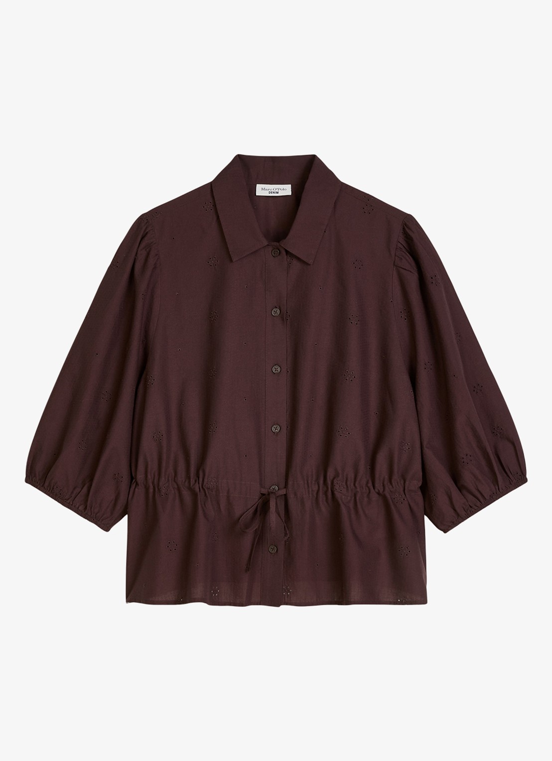 Marc O'Polo Denim Blouse met strikceintuur - voorkant 3 burnt aubergine-6929 / paars