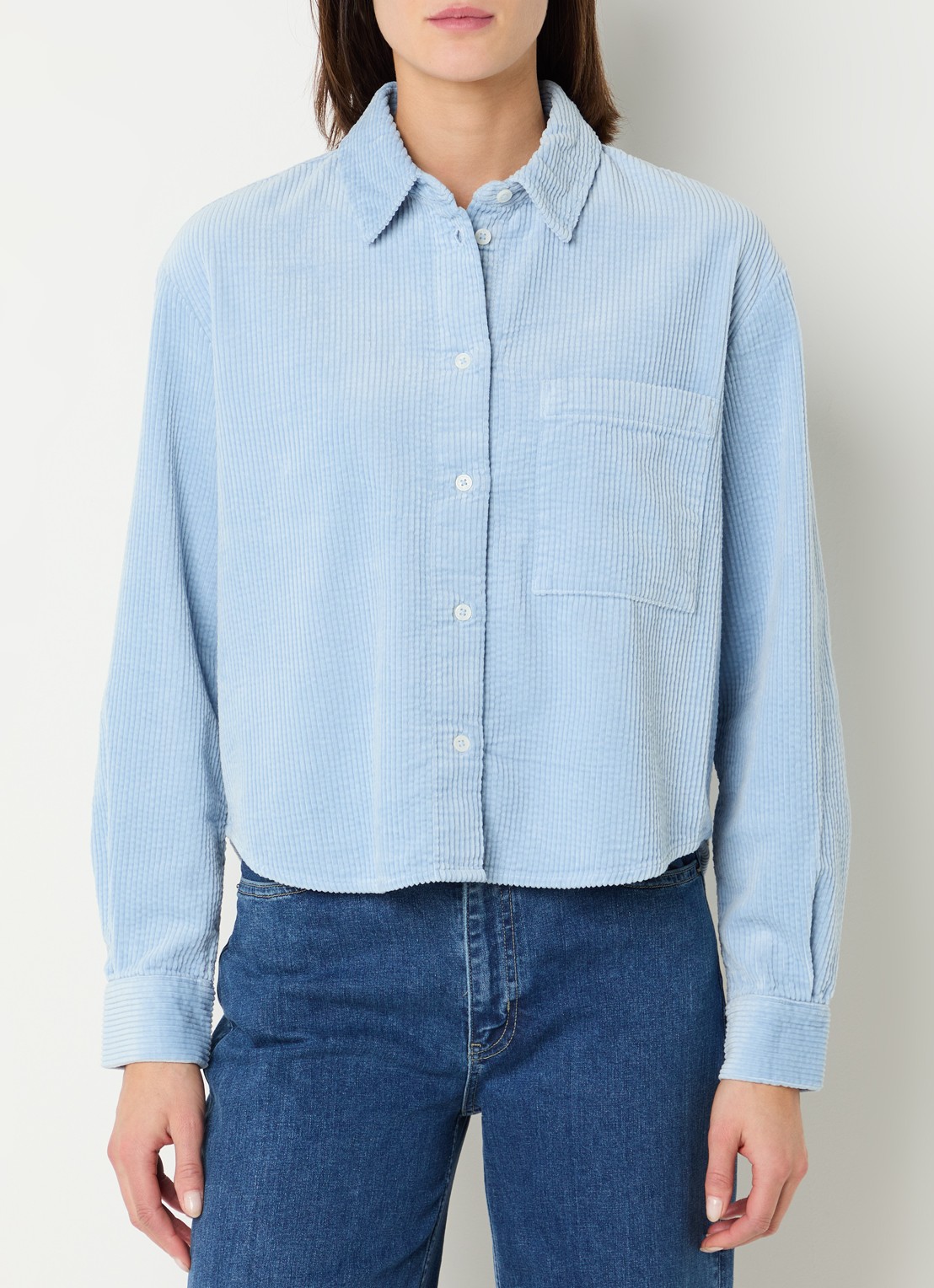 Marc O'Polo Denim Blouse van corduroy - detail 4 lichtblauw