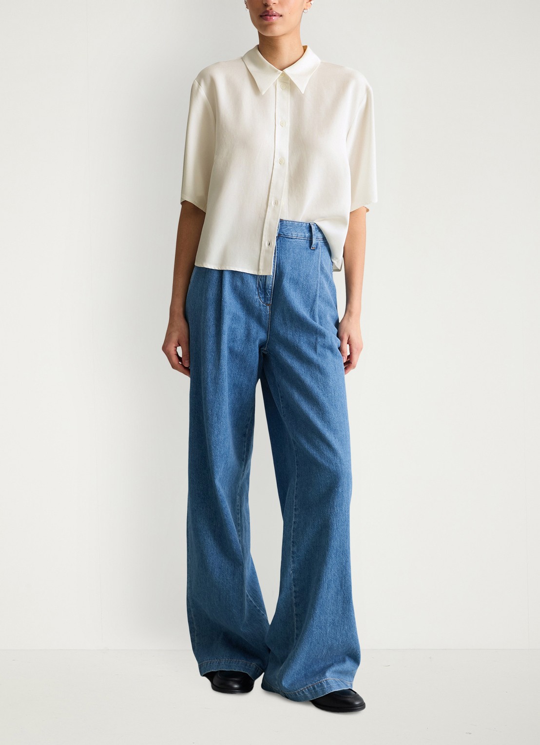 Marc O'Polo Denim Blouse van lyocell - voorkant 2 gebroken wit