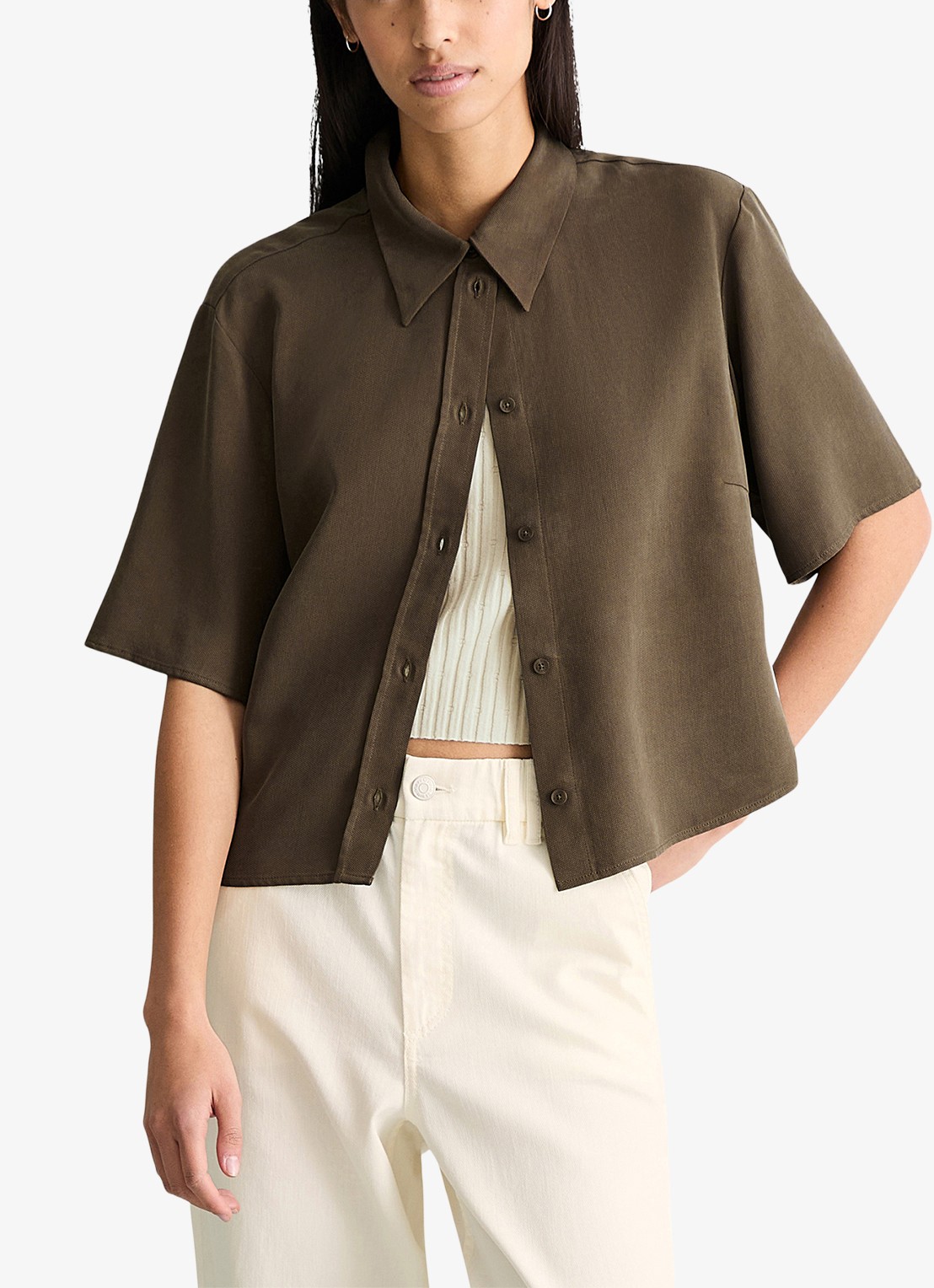 Marc O'Polo Denim Blouse van lyocell - detail donkerbruin