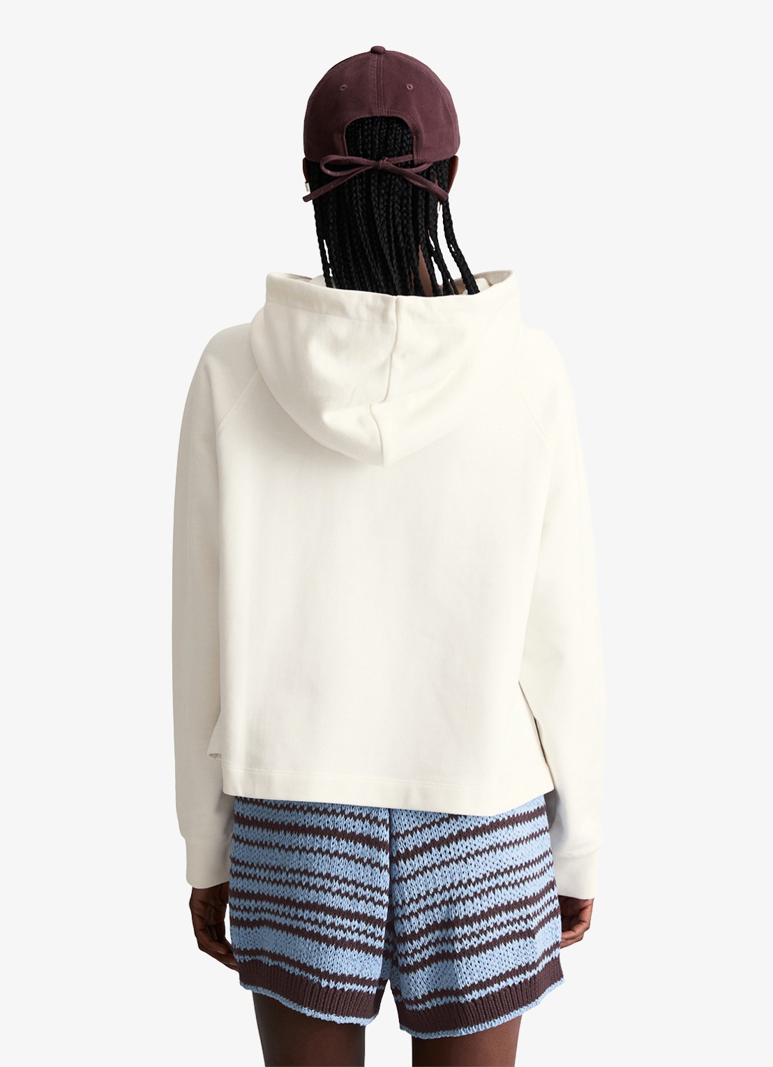 Marc O'Polo Denim Cropped hoodie van katoen met logo- en backprint - achterkant silky white-1183 / wit