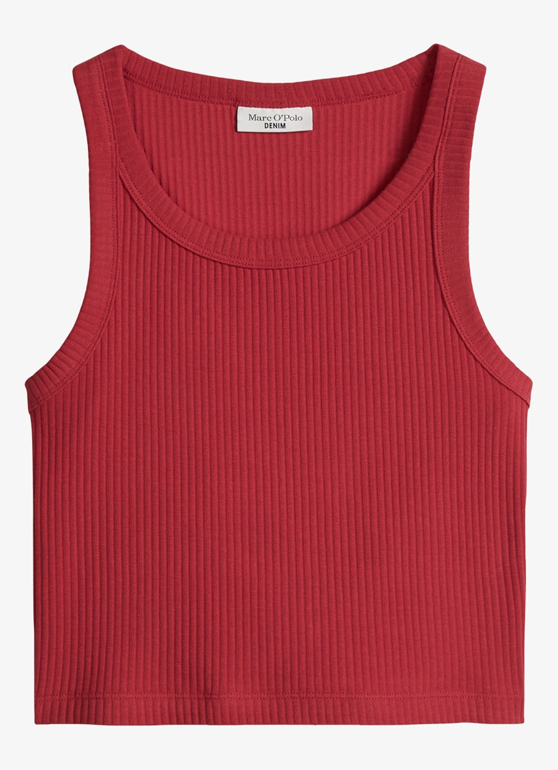 Marc O'Polo Denim Cropped tanktop met ribstructuur - voorkant 4 kersenrood